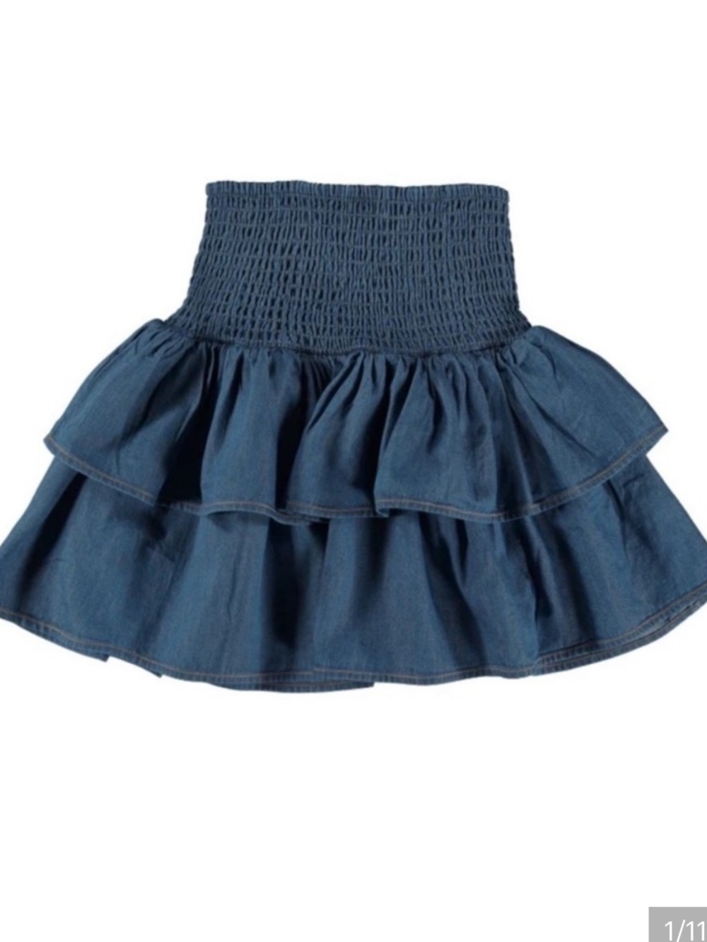 Molo Bonita Smocked Waist Tiered Denim Mini Skirt - Blue
